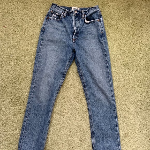 Agolde Riley medium blue cropped high-rise straight-leg crop organic jeans 23 - Picture 3 of 9